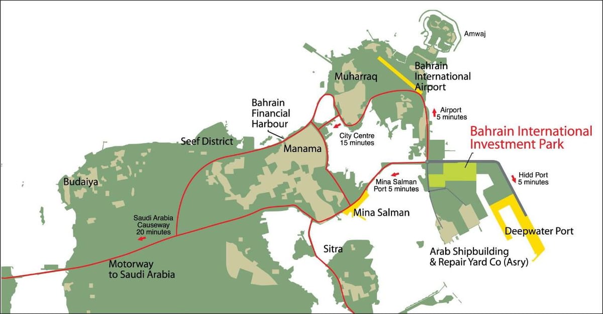 mapa z Bahrajn do roku 2030